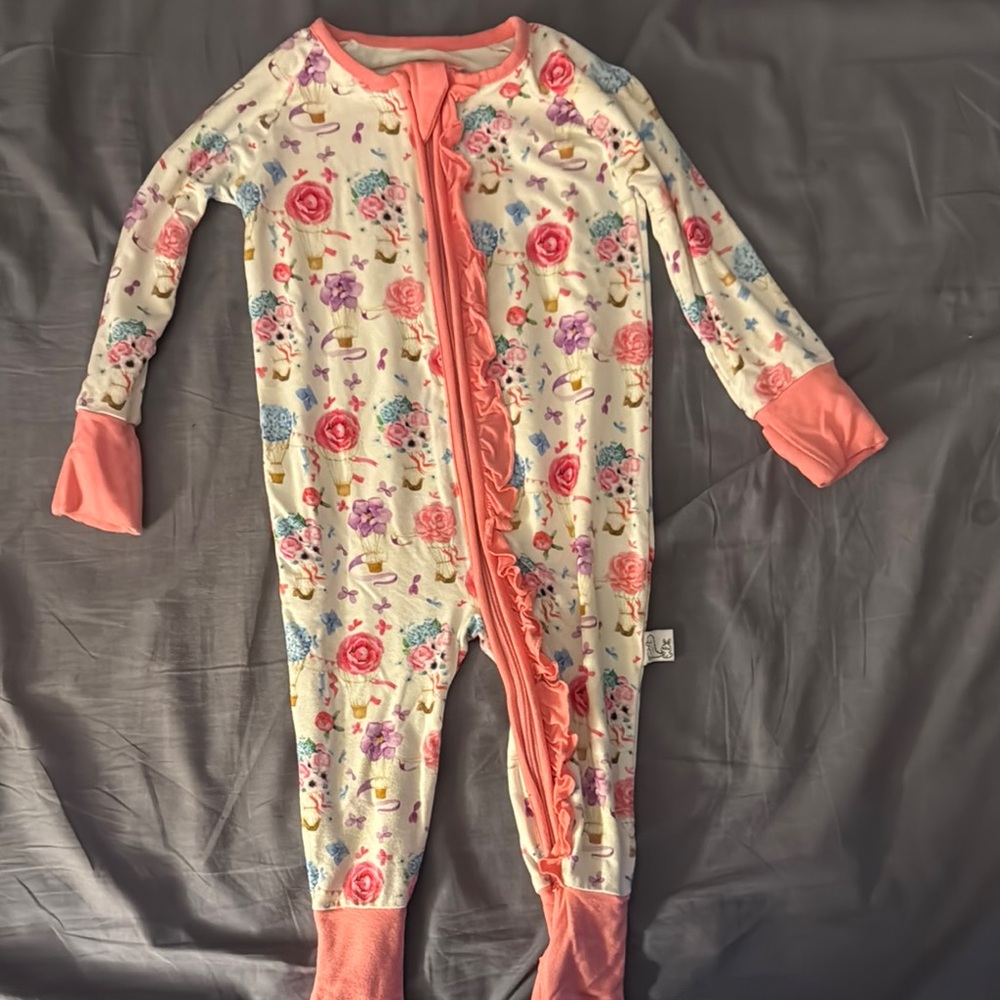 Cream and Pink Floral Footies One Piece